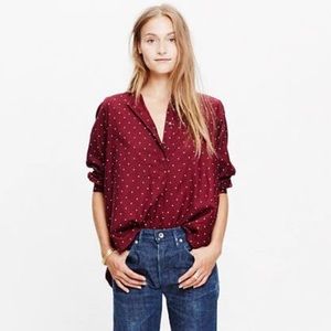 Burgundy Polka Dot Popover Top